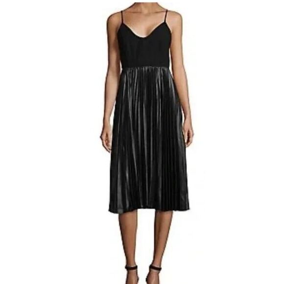 Halston Black A-Line Midi-Dress Spaghetti Strap Pleated Skirt Women Size 6 NWT - Picture 13 of 13